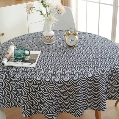 Obrázok produktu pre Kruhová obrus z bavlny a ľanu, podtácka v severskom minimalistickom štýle, vodeodolná, odolná voči mastnote a prachu, priemer 120 cm (A)