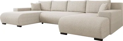 Produktbild von MIRJAN24 Ecksofa Nojan Cord, Wohnzimmer Eckcouch mit Bettkasten und Schlaffunktion, U-Form (Farbe: Poso 100)