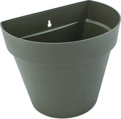 Produktbild von 1.08 Kunststoff Blumentopf zur Wand Befestigung - ca. 27,5 x 23,5 x 20 cm - Wand Topf in OLIV