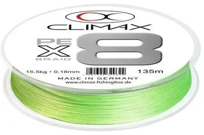 Produktbild von Climax PE X8 Geflochtene Angelschnur 135 m, 0,06 mm Durchmesser, 3,2 kg Tragkraft, chartreuse