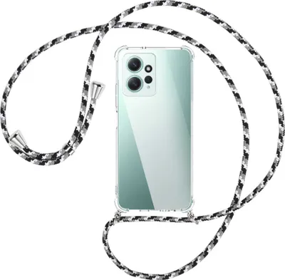 Produktbild von Handykette Backcover-Schutzhülle mit Band (Metall silberfarben) für Xiaomi Redmi Note 12 4G (6.67'') - schwarz/grau/weiß