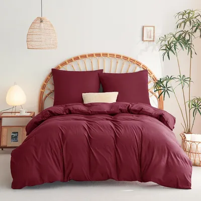 Productafbeelding van TRANKIELO® - Dekbedovertrek 155x220 cm met 2 kussenslopen 80x80 cm - Ademend Microvezel - Windrood Bedset