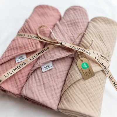 Image de Langes en mousseline lot de 3 rose beige, rose poudré, vieux rose - 100% coton