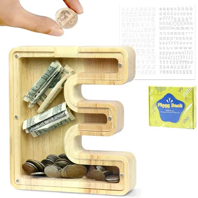 Produktbild von Personalisierte Spardose aus Holz mit dem Alphabet von A bis Z, eine kreative große Spardose als Geschenk für Geburtstage, Weihnachten und Thanksgiving.