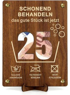 Produktbild von Geldgeschenk Holz 25. Geburtstag mit Karte, Dekoration, Männer Frauen