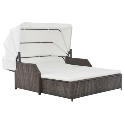 Produktbild von Möbel 2-Personen-Sonnenliege mit Sonnendach Poly Rattan Braun - Gartenliegen 44824