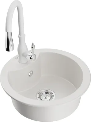 Produktbild von Mexen Diego 1-Becken-Granit-Spüle mit Mischbatterie Savita, Weiß - 6512-20-672601-20