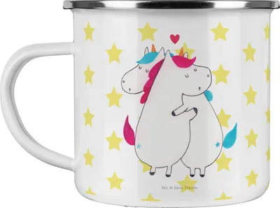 Produktbild von Mr. & Mrs. Panda Teetasse Einhorn Mitteilung - Weiß - Geschenk, Witzig, Teebecher, Unicorn, Valentinstag, Liebe, Spruch, Pott, Outdoor Becher, Tasse, Emaille, Einhörner