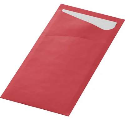 Produktbild von 100 Duni Sacchetto® Zelltuch Serviettentaschen inkl. Servietten, bordeaux cream, 19,5x8,5cm, 450057