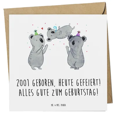 Produktbild von Mr. & Mrs. Panda Glückwunschkarte 2001 Geburtstag - Weiß - Geschenk, geboren, Jubiläum, faltkarte, Geburtstagsgeschenk, anlasskarte, Geburtstagsspruch, Geburtsjahr