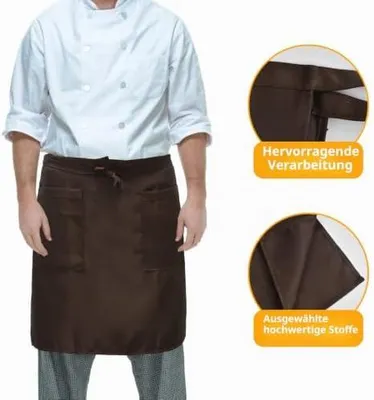 Produktbild von Braune Taillenschürzen im 2er Set mit 2 Taschen für Gastronomie und Küche