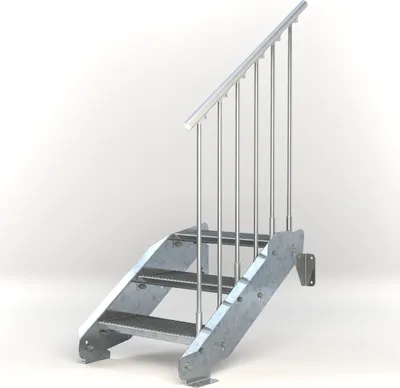 Produktbild von Stahltreppe 3 Stufen bis Höhe 64 cm, Laufbreite : 60 cm Geländer rechts ST 1 (31 / 31 mm)