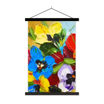 Produktbild von MuchoWow® Textilposter Ölfarbe - Malerei - Blumen 120x180 cm mit schwarzem Rahmen - Fotos