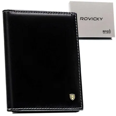 Zdjęcie produktu dla Rovicky | Klasyczny portfel męski, w kolorze czarnym, w orientacji pionowej, 9x12,5 cm