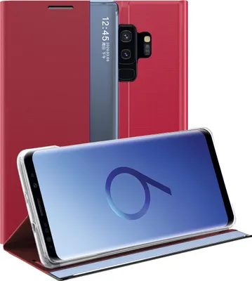 Image de Galaxy S9 Plus Case, Slim Flip Leather Case with Window and Stand pour Samsung Galaxy S9 Plus rouge