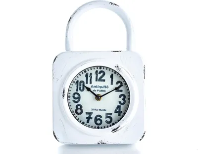 Produktbild von Standuhr gebürstet mit Griff aus Metall Vintage weiss