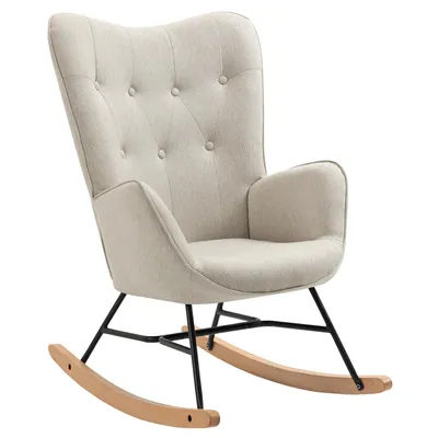 Immagine prodotto di Meubles Cosy – Poltrona a dondolo in stile scandinavo con braccioli imbottiti e trapuntati color beige – EPPING