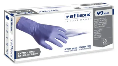 Image de Gants en nitrile Reflexx R99 sans poudre, 100 % sans latex, 8,8 g, cat. 3, 50 pièces, XL