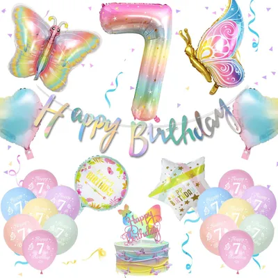 Schmetterlings-Geburtstagsdeko 7. Geburtstag, 35-teilig