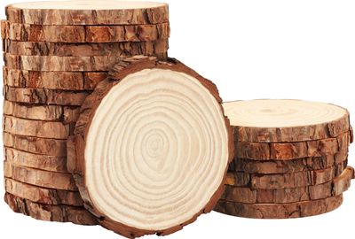 Kurtzy Naturbelassene Holzscheiben (20Stk) - Unbehandelte Baumstamm Scheiben Rund mit 10-11cm Durchmesser 10mm dick, Rustikale Holzplatten Natur mit