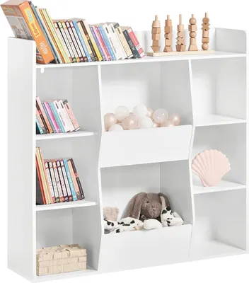 Image de KMB55-W Bibliothèque pour enfants, étagère de rangement avec 8 compartiments ouverts, gris clair