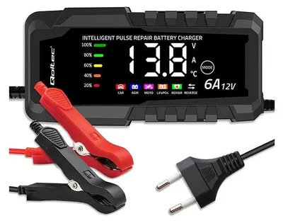 Zdjęcie produktu dla Ładowarka Inteligentna Qoltec Mikroprocesorowa 12V 6A | Prostownik Z Funkcją Naprawy Do Akumulatora Agm Gel Lifepo4 | Lcd