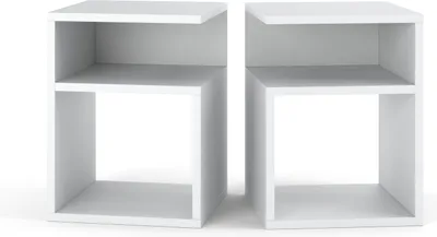 Produktbild von Nachttisch Weiß 2er SET - Nachtschrank - Nachtkommode - Modern Möbel ohne Schubladen für Ihr Schlafzimmer - Klein Kommode 41cmx32cmx30