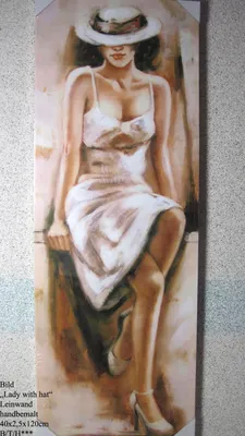 Produktbild von Wandbild Gemälde "Lady with hat" 40 x 2,5 x 120 cm (B/T/H) V1