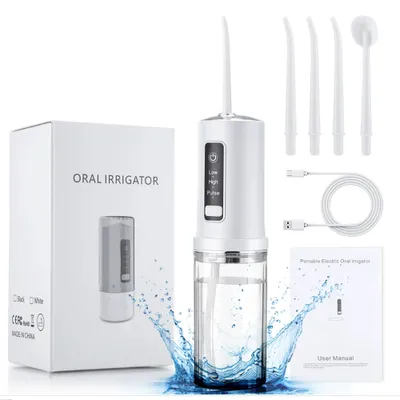 Produktbild von Professionelle Munddusche für unterwegs mit 3 Modi und 4 Düsen IPX7 Munddusche kabellos Water Flosser für Zuhause/Reisen Schützen Sie Ihre Mundgesundh