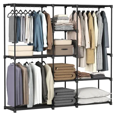 Kleiderschrank mit Kleiderstangen, Metallrahmen, 182x43x182 cm