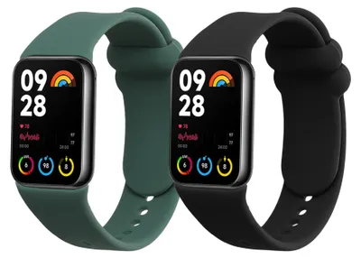 Produktbild von kwmobile 2x Uhrenarmband für Xiaomi Mi Band 8 Pro Armband - Fitnesstracker Band Set aus TPU Silikon - Ersatzarmband Smartwatch - Schwarz Dunkelgrün