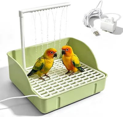 Imagen del producto de Ducha para pájaros con bomba de agua, 1 unidad, ideal para aves ornamentales pequeñas. Bañera para pájaros con sistema de ducha