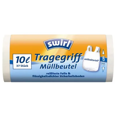 Produktbild von swirl Mülleimerbeutel mit Tragegriff transparent 10 Liter antibakteriell 37 Beutel
