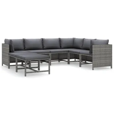 Immagine prodotto di vidaXL set salotto da giardino 8 pezzi con cuscini in poly rattan grigio