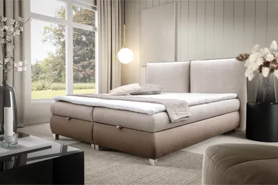 Zdjęcie produktu dla Łóżko kontynentalne dwuosobowe TOGO – łóżko o wymiarach 180 x 200 cm z materacem typu Bonell, z pojemnikiem na pościel i nakładką. Łóżko z klasycznym, wyprofilowanym zagłówkiem (kolor 1326, 180 x 200)