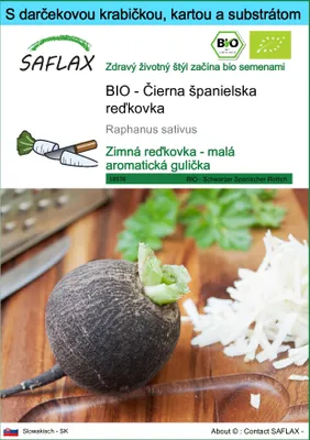 Obrázok produktu pre SAFLAX Darčeková sada - BIO - Čierna španielska reďkovka - Raphanus sativus - 100 Semená - S darčekovou krabičkou, prepravným štítkom, darčekovou kartou a pestovateľským médiom