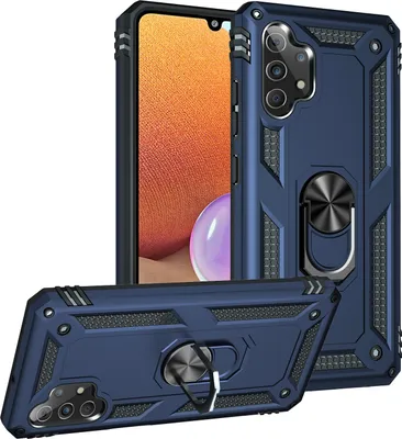 Image de Étui pour Samsung Galaxy A32 4G étui de protection militaire double couche avec support d'anneau et support bleu