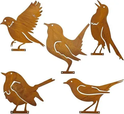 Productafbeelding van Famanu Tuindecoratie - Roestige vogelornamenten - 5 stuks