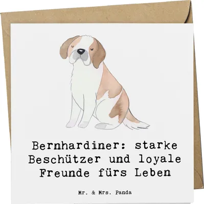 Produktbild von Mr. & Mrs. Panda Deluxe Karte Bernhardiner Treue - Weiß - Geschenk, Hunderassen Pflege, Klappkarte, Glückwunschkarte, vierbeiniger Freund, riesiger Hund, faltkarte, treu