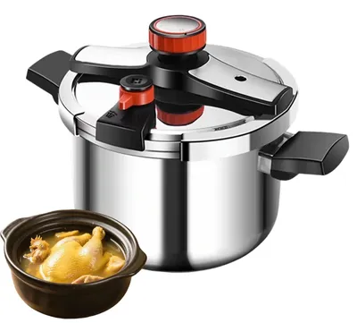 Image de Casserole à pression - En acier inoxydable - 6 litres - Régulation de la pression en 3 niveaux - Soupape de sécurité anti-explosion - Compatible induction et gaz - Gris