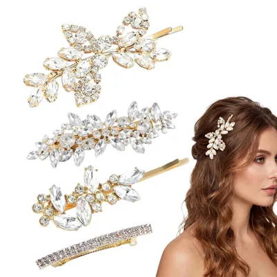 Immagine prodotto di 4 pezzi di decorazione per capelli da sposa in oro, con strass, fermagli dorati per capelli da donna | Accessori per capelli da sposa, decorazioni per capelli da sposa, fermagli per capelli da donna, matrimonio