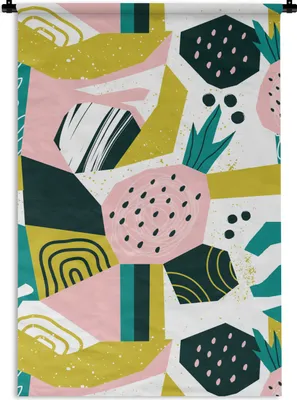 Produktbild von MuchoWow® Wandteppich Wandbehang Rosa - Blau - Schwarz - Muster 120x180 cm Tapisserie Dekoration Wandtuch - Schlafzimmer - Dekorationen für das Haus