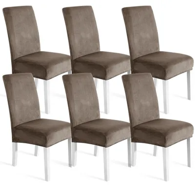 Immagine prodotto di Copri sedie in velluto, set da 6, universali, elasticizzati, lavabili, color kaki