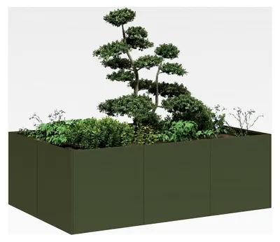 Produktbild von Pflanzkübel Olivgrün 120x80x40 cm Stahl, Blumentopf für Blumen, Balkon, Terrasse, Garten, Innen- und Außenbereich