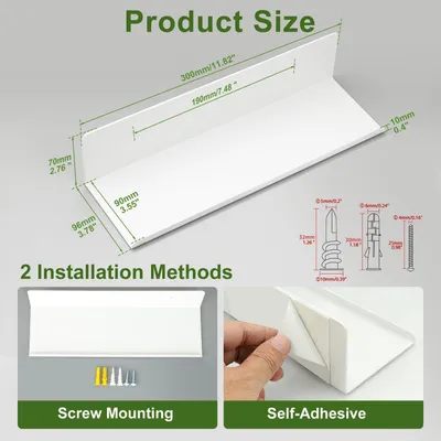 Image de Supports muraux sans perçage ou avec perçage, couleur blanche, lot de 2, 30 cm