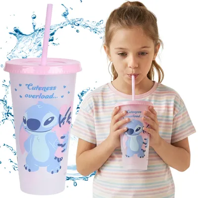 Produktbild von DISNEY Stitch Becher für kalte Getränke mit Strohhalm, Reisebecher 700 ml