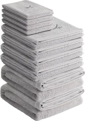 Produktbild von Sansibar Handtuch Set Frottier-Serie Classic Nr. 5 (Set, 10-tlg), hochwertige Ton-in-Ton Säbelstickerei, silber