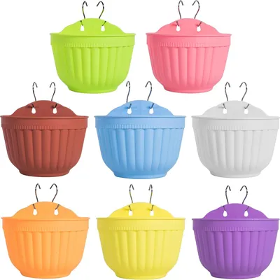 Produktbild von Wand Blumentöpfe 8er-Set,Bunte Hängepflanztöpfe mit Drainage,Pflanzkübel für Innen und Außen,Hängeblumentopf für Küche und Balkon