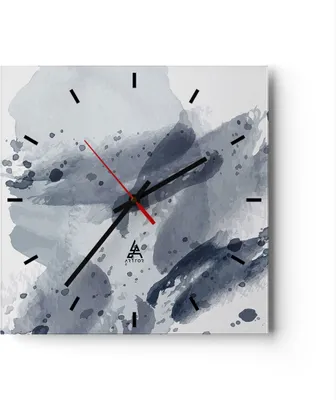 Produktbild von Wanduhr - Quadrat - Glasuhr - Abstraktion Blau Minimalismus - 30x30cm - Schleichendes Uhrwerk - Lautlos - zum Aufhängen bereit - Dekoration Modern - Wanddekoration aus Glas - C3AC30x30-4941
