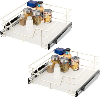 Immagine prodotto di set di 2 cassetti telescopici bremermann - 45 cm con ripiano, cassetto da cucina per il montaggio a posteriori, in metallo (bianco crema)